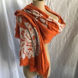Like New Orange Floral Scarf